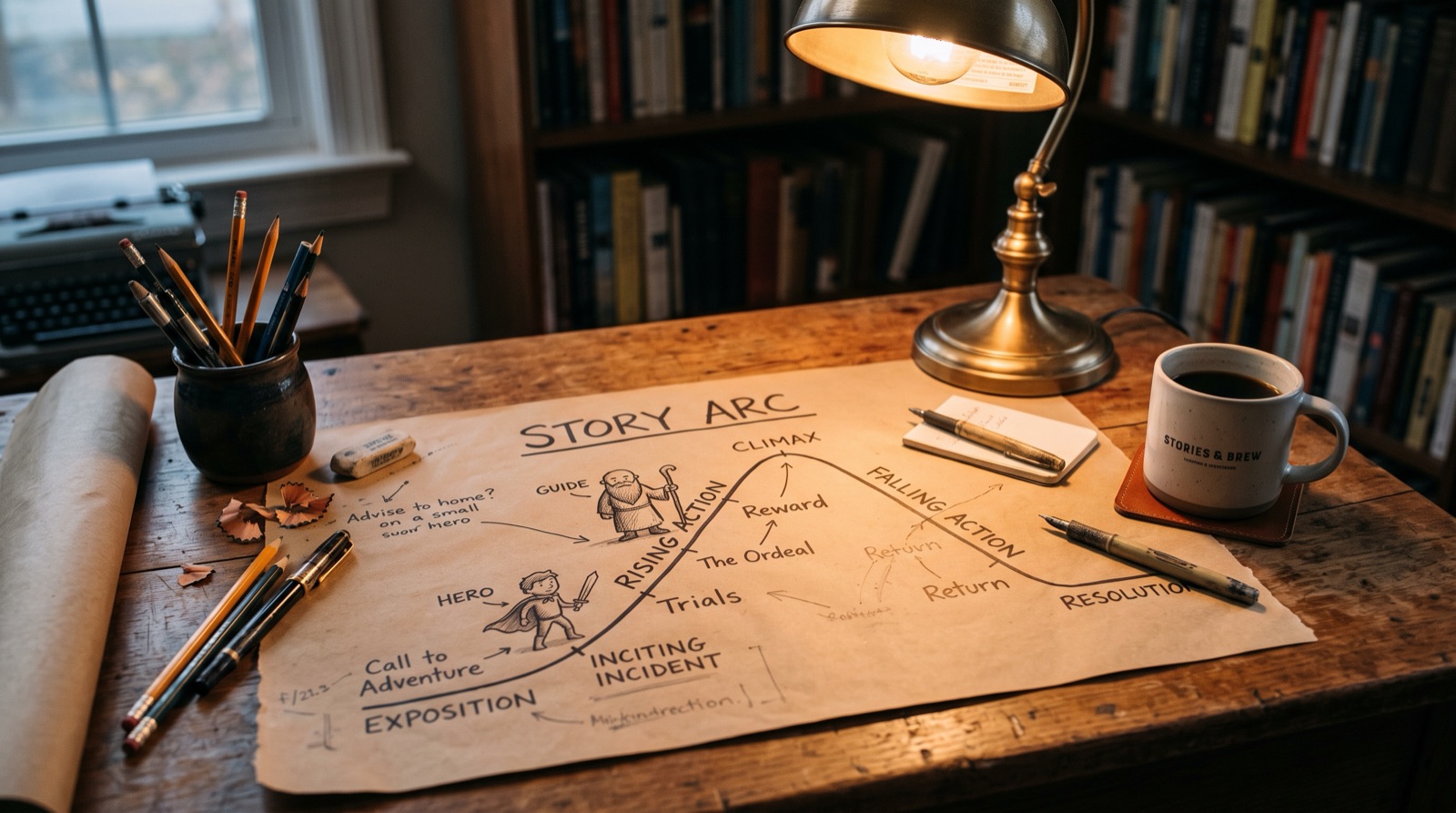 A storyboard sketch showing a customer journey with the brand positioned as a guide