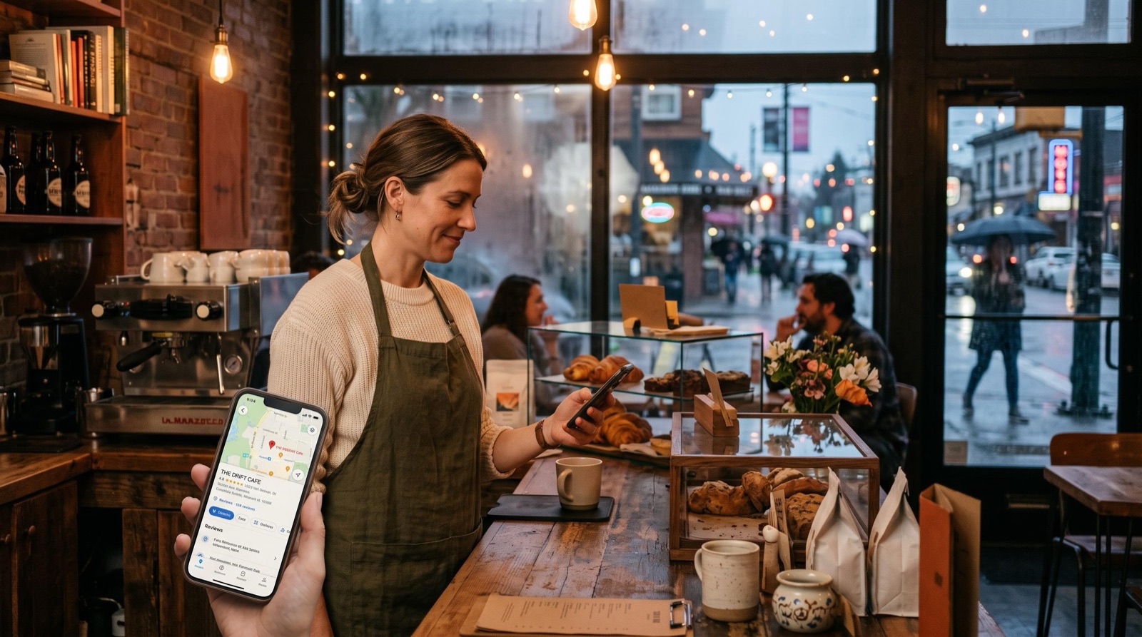 A smartphone showing a Google Maps search for a local Vancouver business
