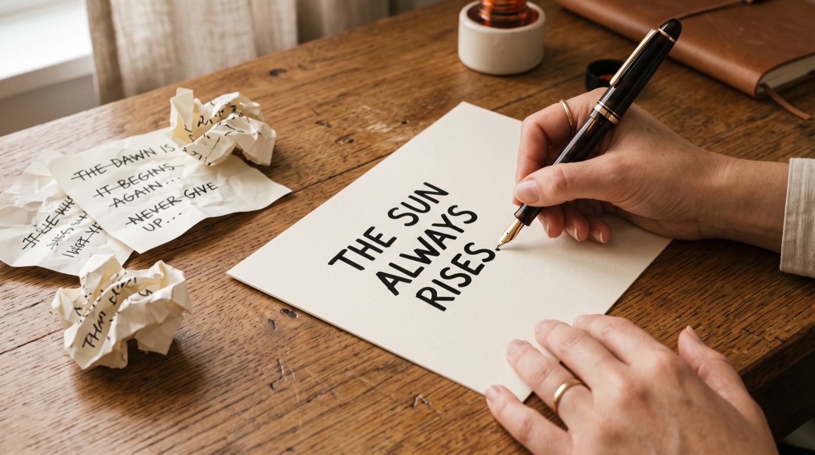 A hand writing a one-sentence positioning statement on a whiteboard