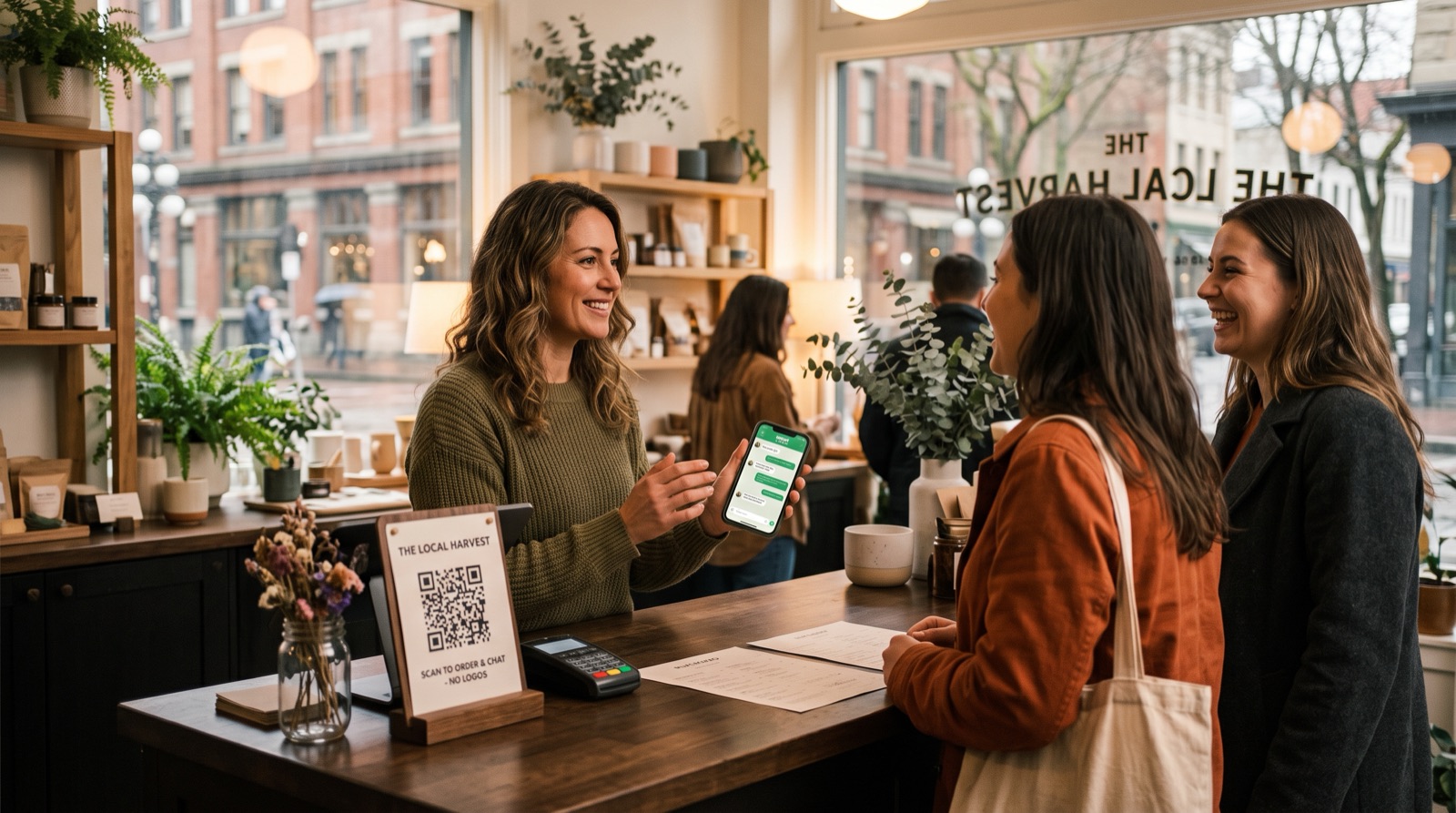 A smartphone showing the WeChat interface on a café table in Vancouver