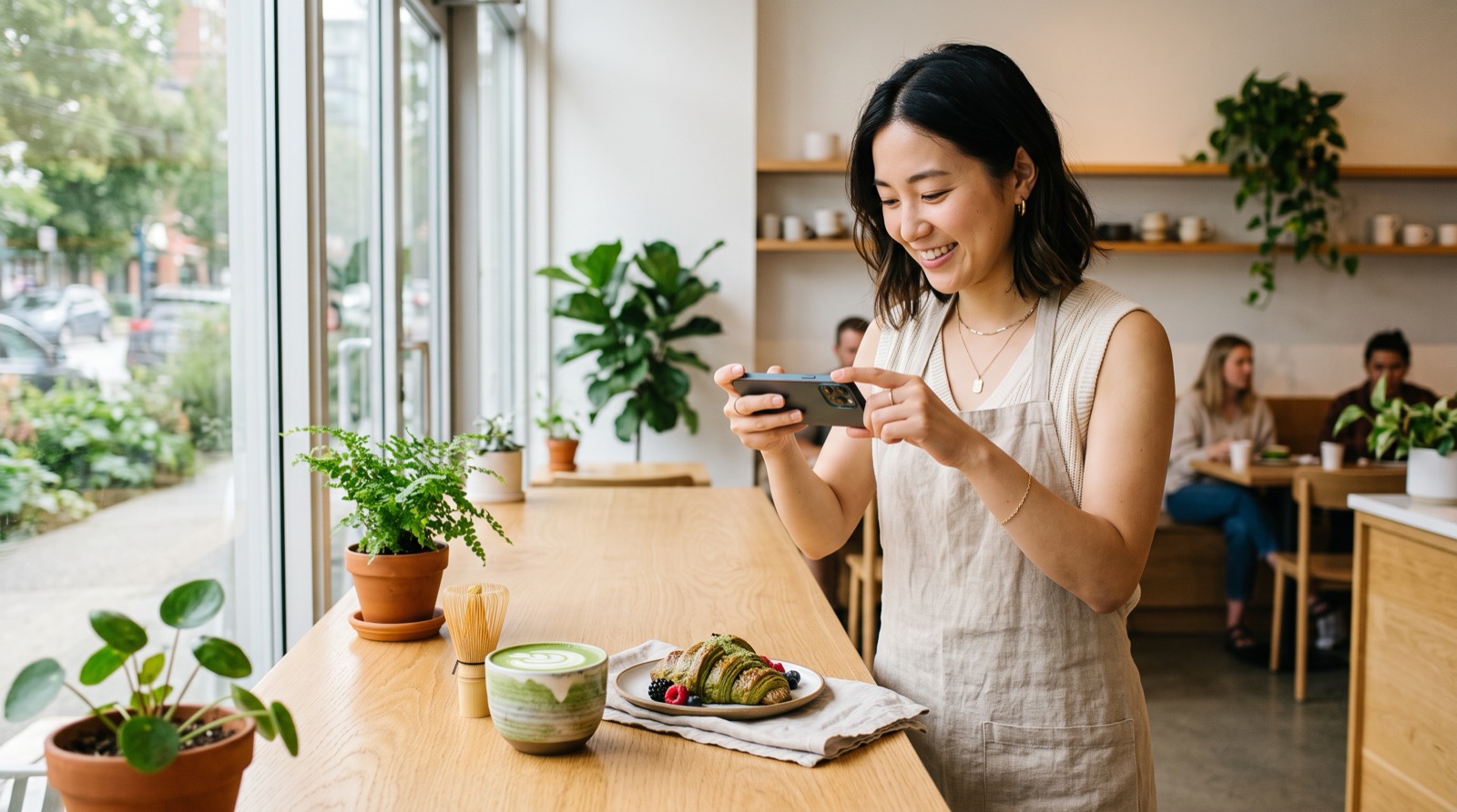 A Vancouver shop owner photographing a product with a phone for a Xiaohongshu post